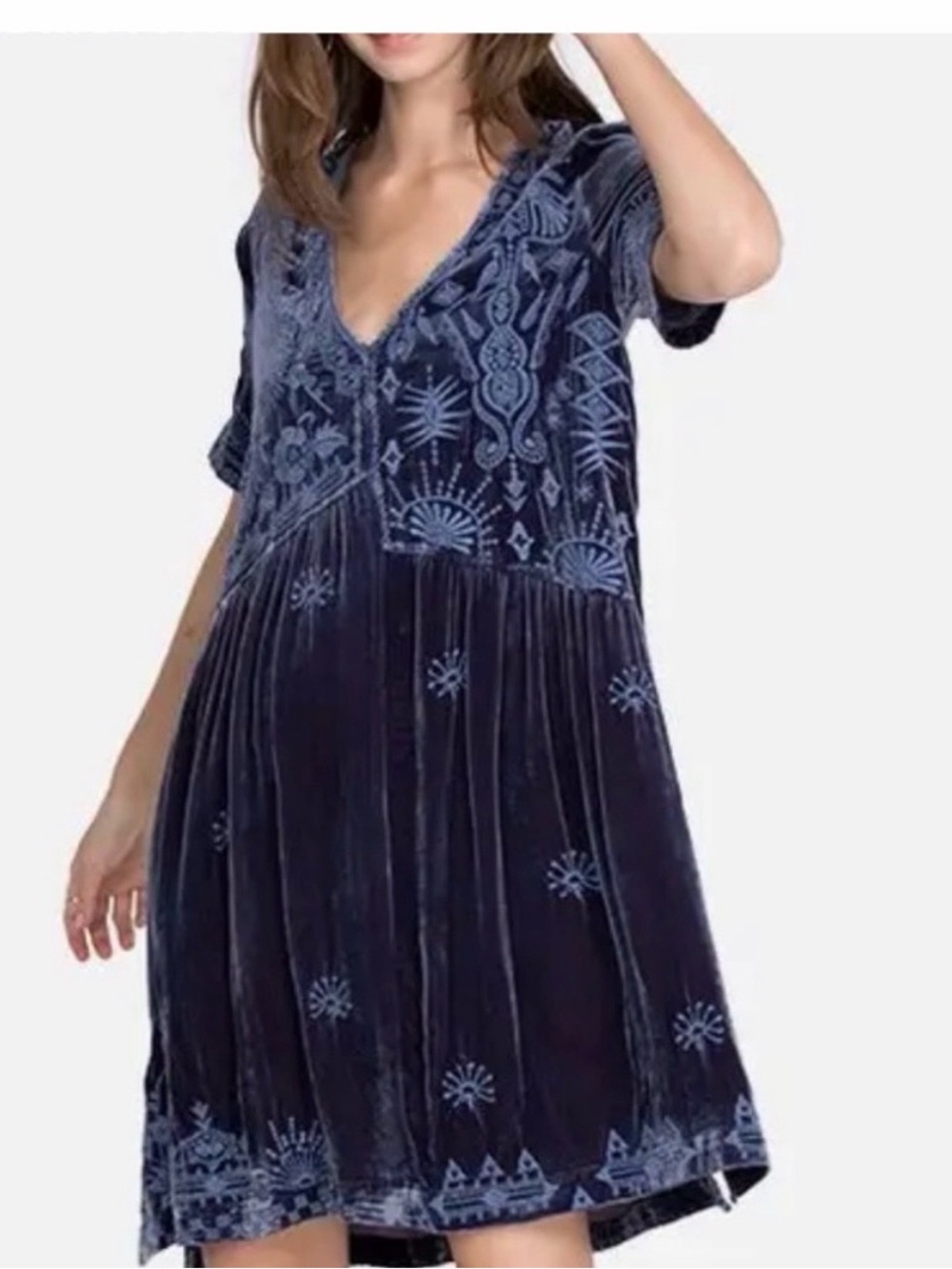 Johnny Was Embroidered Velvet Tunic Dress